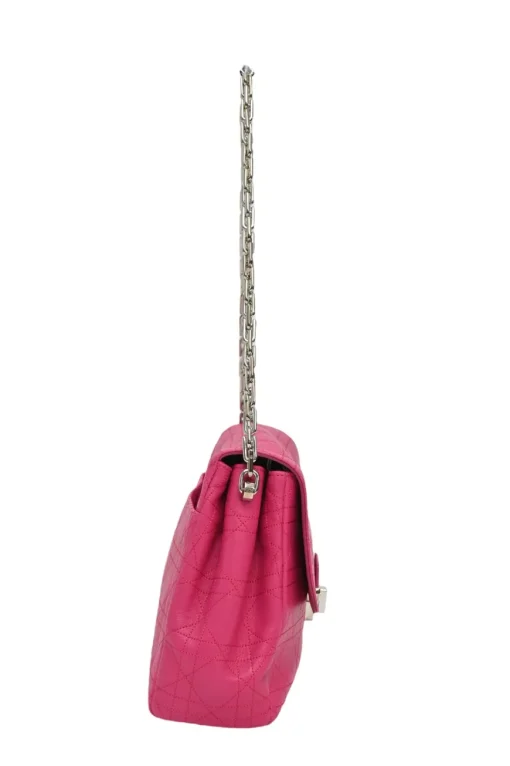 Fuchsia Cannage monogram quilted leather Diorling shoulder bag with silver-tone metallic hardware