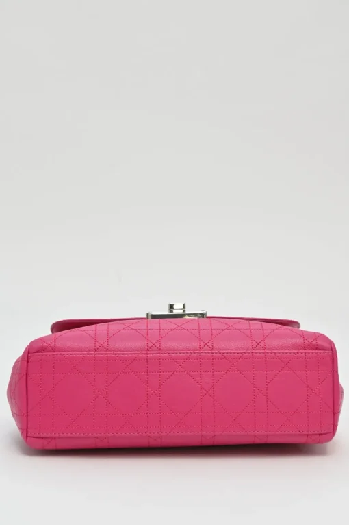 Fuchsia Cannage monogram quilted leather Diorling shoulder bag with silver-tone metallic hardware