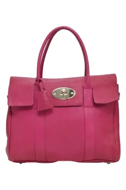 Fuchsia grained calfskin Bayswater satchel with detachable shoulder strap