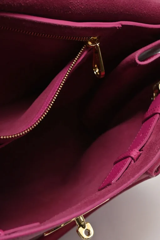 Fuchsia grained calfskin Bayswater satchel with detachable shoulder strap