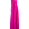 Fuchsia halterneck jumpsuit with braided straps