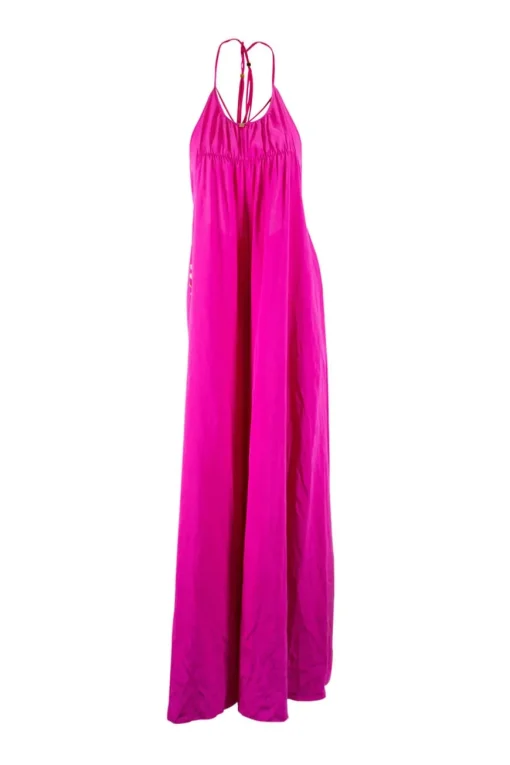 Fuchsia halterneck jumpsuit with braided straps