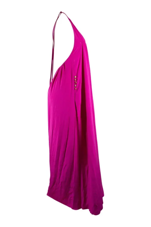 Fuchsia halterneck jumpsuit with braided straps