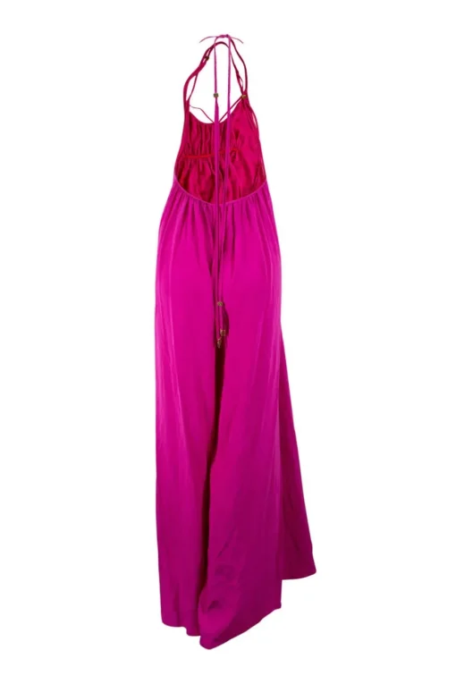 Fuchsia halterneck jumpsuit with braided straps