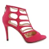 Fuchsia laser-cut suede and leather zip-up caged Ren heeled sandals