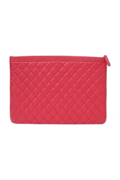 Fuchsia matelassé lambskin leather Large Boy O Case clutch pouch with aged ruthenium hardware