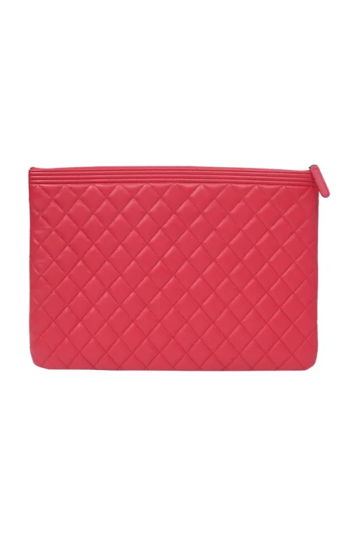 Fuchsia matelassé lambskin leather Large Boy O Case clutch pouch with aged ruthenium hardware