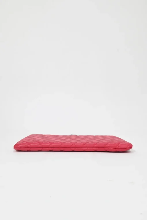 Fuchsia matelassé lambskin leather Large Boy O Case clutch pouch with aged ruthenium hardware