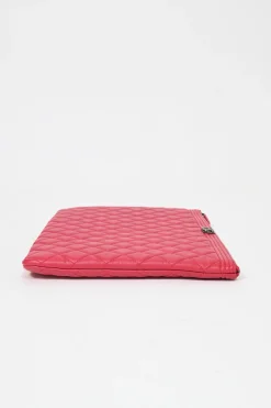 Fuchsia matelassé lambskin leather Large Boy O Case clutch pouch with aged ruthenium hardware