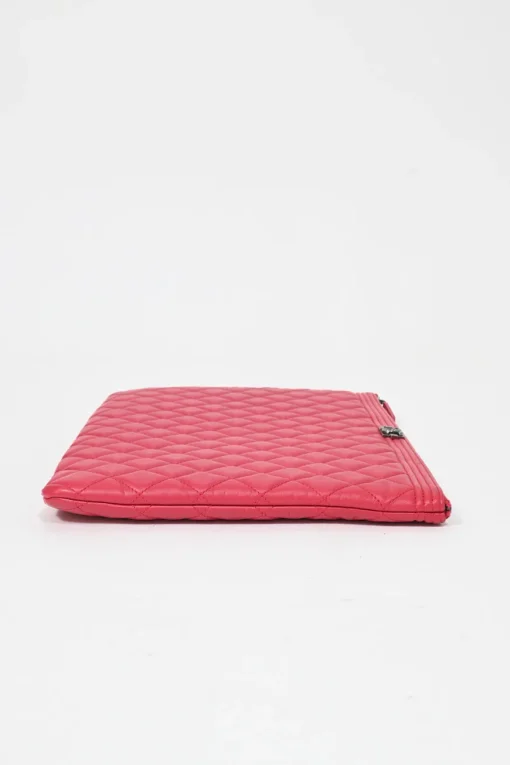Fuchsia matelassé lambskin leather Large Boy O Case clutch pouch with aged ruthenium hardware