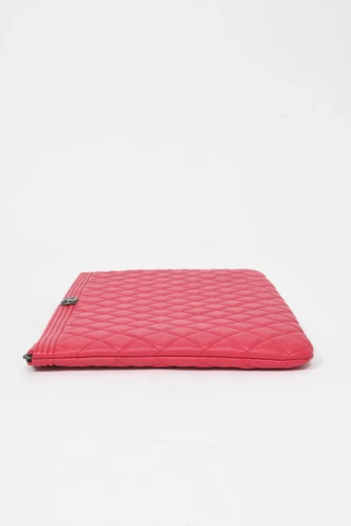 Fuchsia matelassé lambskin leather Large Boy O Case clutch pouch with aged ruthenium hardware