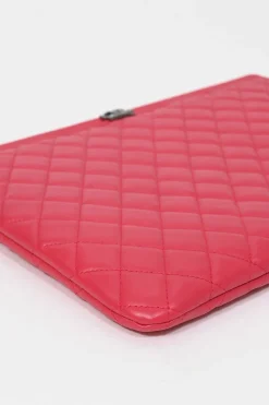 Fuchsia matelassé lambskin leather Large Boy O Case clutch pouch with aged ruthenium hardware