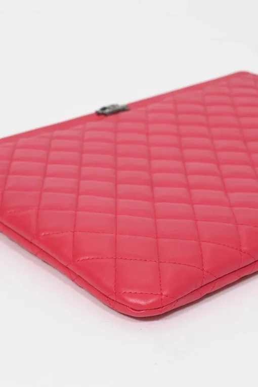 Fuchsia matelassé lambskin leather Large Boy O Case clutch pouch with aged ruthenium hardware