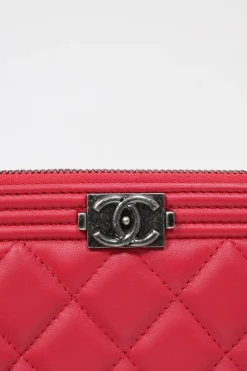 Fuchsia matelassé lambskin leather Large Boy O Case clutch pouch with aged ruthenium hardware