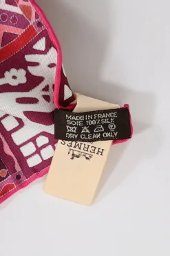 Fuchsia pink silk 'Zabavushka' 90 scarf featuring original artwork by Evgenia Miroshnichenko