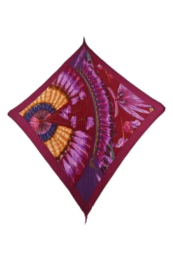 Fuchsia silk Carré Brazil print plissé scarf