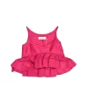 Fuchsia silk dupioni ruffle peplum top and midi skirt two-piece set