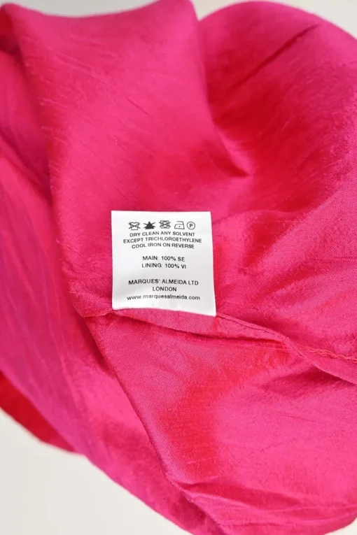 Fuchsia silk dupioni ruffle peplum top and midi skirt two-piece set
