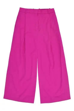 Fuchsia silk high-rise wide-leg tailored trousers