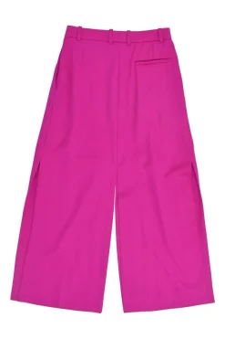 Fuchsia silk high-rise wide-leg tailored trousers
