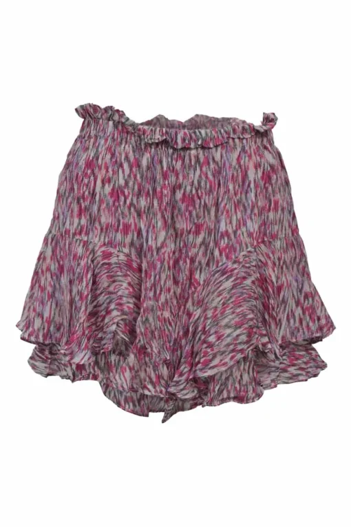 Fuchsia viscose abstract print Sornel pull-on tier ruffle wide-leg shorts