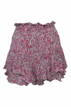 Fuchsia viscose abstract print Sornel pull-on tier ruffle wide-leg shorts