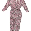 Fuchsia viscose georgette wrap-effect tie-waist Iluka jumpsuit with keyhole back and tapered leg