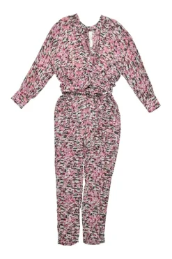 Fuchsia viscose georgette wrap-effect tie-waist Iluka jumpsuit with keyhole back and tapered leg