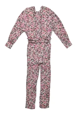 Fuchsia viscose georgette wrap-effect tie-waist Iluka jumpsuit with keyhole back and tapered leg