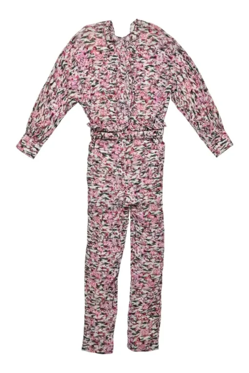 Fuchsia viscose georgette wrap-effect tie-waist Iluka jumpsuit with keyhole back and tapered leg