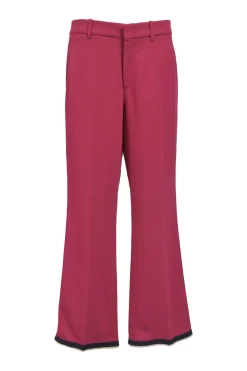 Fuchsia viscose-blend crêpe high-rise wide leg tailored pants with contrasting hem