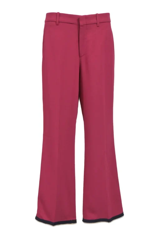 Fuchsia viscose-blend crêpe high-rise wide leg tailored pants with contrasting hem