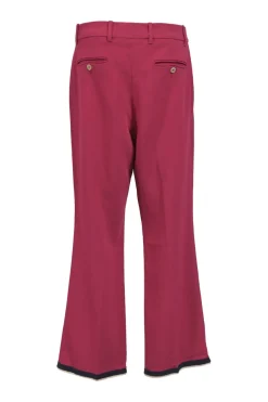 Fuchsia viscose-blend crêpe high-rise wide leg tailored pants with contrasting hem