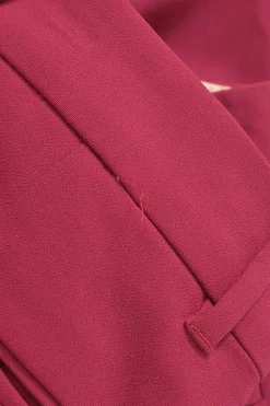 Fuchsia viscose-blend crêpe high-rise wide leg tailored pants with contrasting hem