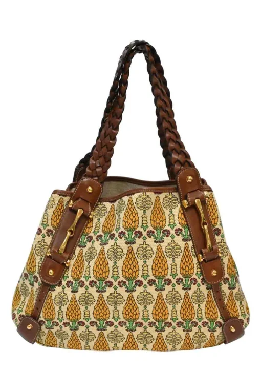 Garden ecru and yellow canvas and leather Pigna Print Pelham shoulder bag