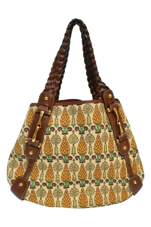 Garden ecru and yellow canvas and leather Pigna Print Pelham shoulder bag