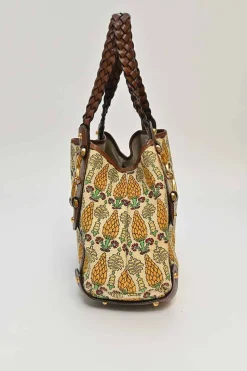 Garden ecru and yellow canvas and leather Pigna Print Pelham shoulder bag