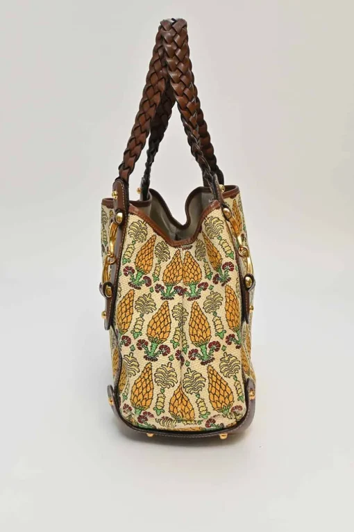 Garden ecru and yellow canvas and leather Pigna Print Pelham shoulder bag
