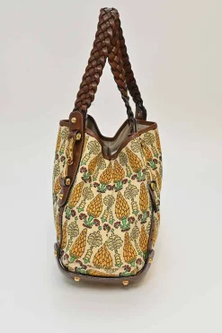 Garden ecru and yellow canvas and leather Pigna Print Pelham shoulder bag