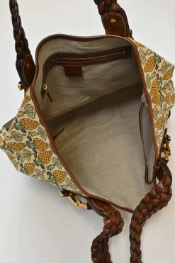 Garden ecru and yellow canvas and leather Pigna Print Pelham shoulder bag