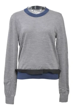 Garde-robe pour femme heather grey bi-layer effect distressed crewneck pullover sweater