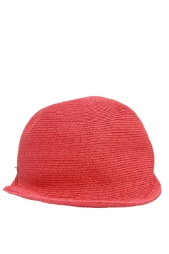 Geranium braided paper Emma cap featuring 'H vagues' and lacquered Clou de Selle appliqués