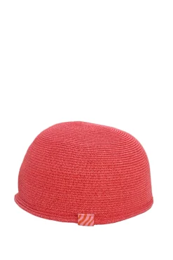 Geranium braided paper Emma cap featuring 'H vagues' and lacquered Clou de Selle appliqués