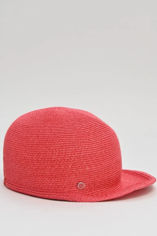 Geranium braided paper Emma cap featuring 'H vagues' and lacquered Clou de Selle appliqués