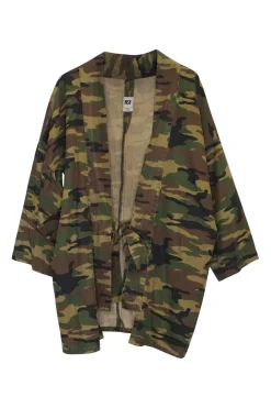 Ghurka cotton Yumi camouflage print tie-front cocoon kimono-inspired jacket