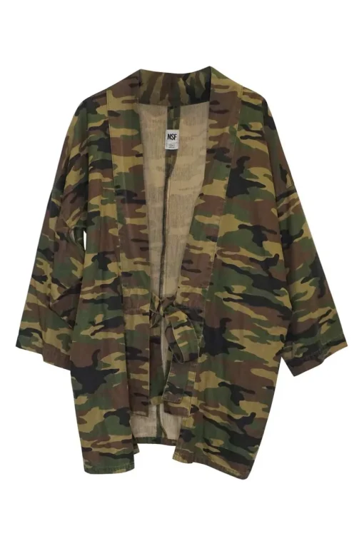Ghurka cotton Yumi camouflage print tie-front cocoon kimono-inspired jacket
