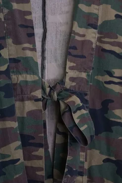 Ghurka cotton Yumi camouflage print tie-front cocoon kimono-inspired jacket
