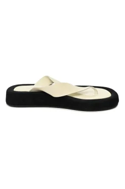 Ginza two-tone leather and suede platform flip flops