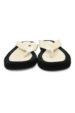 Ginza two-tone leather and suede platform flip flops