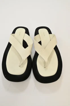 Ginza two-tone leather and suede platform flip flops